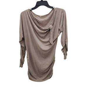 Arden B Women's Light‎ Brown Ruched Side Long Sleeve Asymmetrical Knit Top Sz M